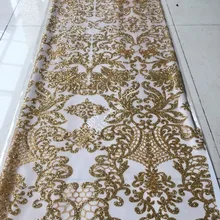 Шампанское золото сверкающие блестки Африканский Нигерия ремесло клей пряжа материал сверкающие платье ткань H-1901032