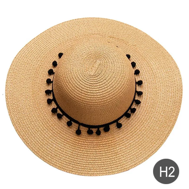 Индивидуальная соломенная шляпа с вышивкой, надпись, пляжная шляпа, шляпа от солнца для женщин, летняя шляпа, черный помпон, женские солнцезащитные кепки