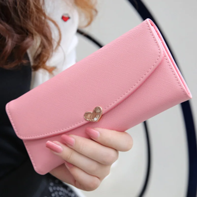  New Fashion PU Leather Women Wallets Long Hasp 9 Colors Cute Diamond Wallet 3 Folds Design Lady Clutches Coin Purse Card Holder 