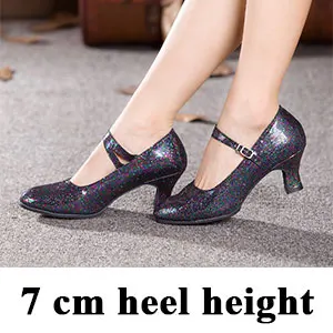 Стиль; женская Обувь для бальных и свадебных торжеств; Современная танцевальная обувь с закрытым носком; блестящие туфли для танцев на каблуках - Цвет: 7cm-Multi