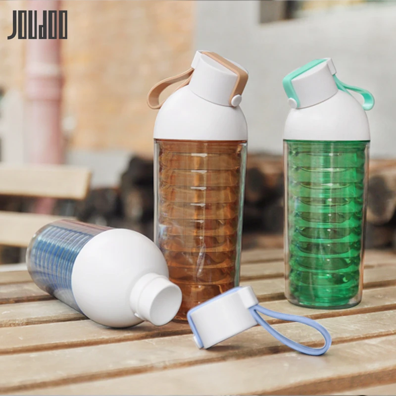 

JOUDOO 370ML Double-layer Plastic Water Bottle Portable Leak-proof Cups Creative Outdoor Home Couple Bottle Of Water 35
