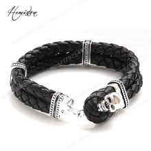 Томас кожаный браслет с черепом, Fit 18-21 см запястье, Rebel Heart Стиль, ювелирное изделие в подарок для Для мужчин TS B135