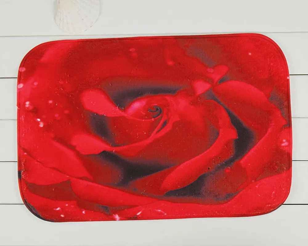 Home Decor Red Rose Area Rug Carpet Bedroom/Bathroom Floor Mat 40cm