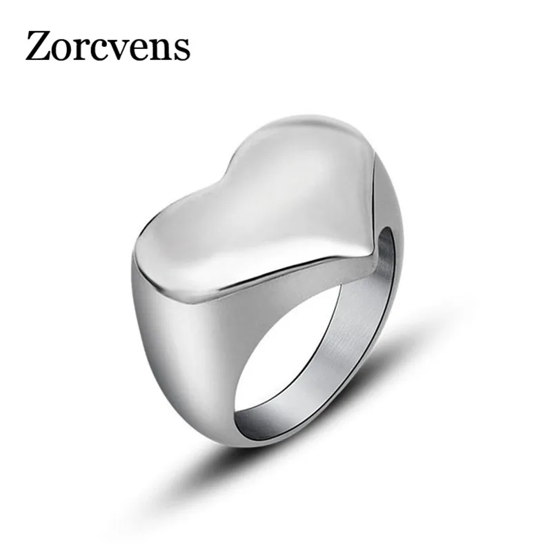 

ZORCVENS 316L Stainless Steel High Polished Heart Ring for Women