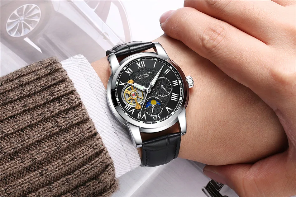 relogio masculino GUANQIN Luxury Brand Tourbillon Automatic Watches Men Military Sport Leather Strap Waterproof Mechanical Watch