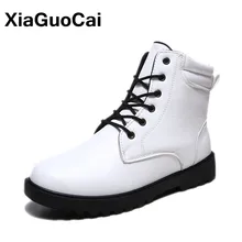 Мужская обувь; сезон весна-осень; ботильоны в байкерском стиле; повседневные Ботинки martin из искусственной кожи; модная однотонная мужская обувь с высоким берцем