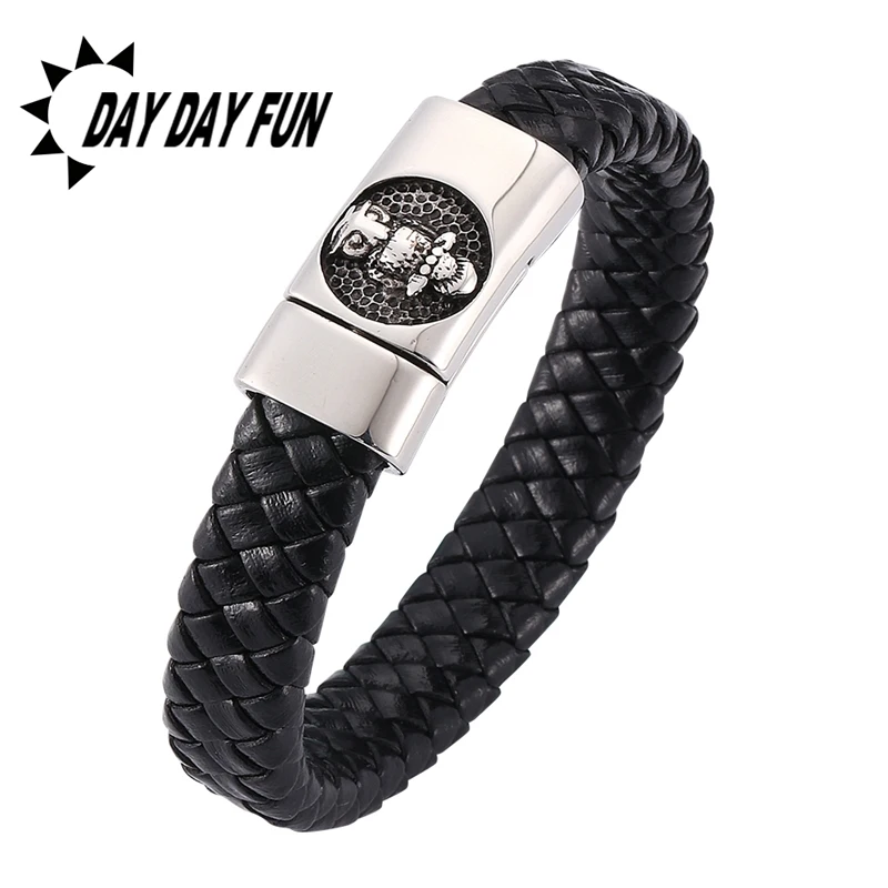 

2019 Leather stainless steel men's bracelet titanium fashion men's retro accessories owl bracelet men's jewelry E0257