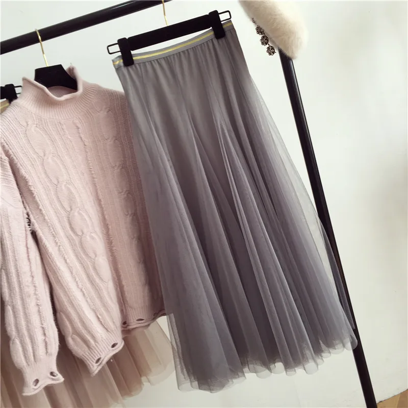 Новая юбка-пачка, Женская плиссированная длинная фатиновая юбка для девочек, Женская юбка 8SK022 - Цвет: Серый