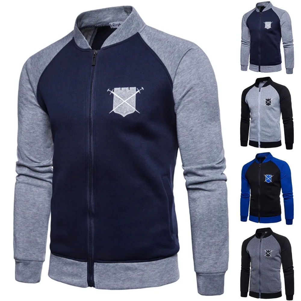 

Men Stand Collar Sports golf jacket Personality Embroidery Sweatshirt Male Hip Hop Autumn Winter Tops Sports golf jacket