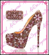 Aidocrysta Luxus echtem leder kristall high heel plattform brautschuhe und passende handtasche set