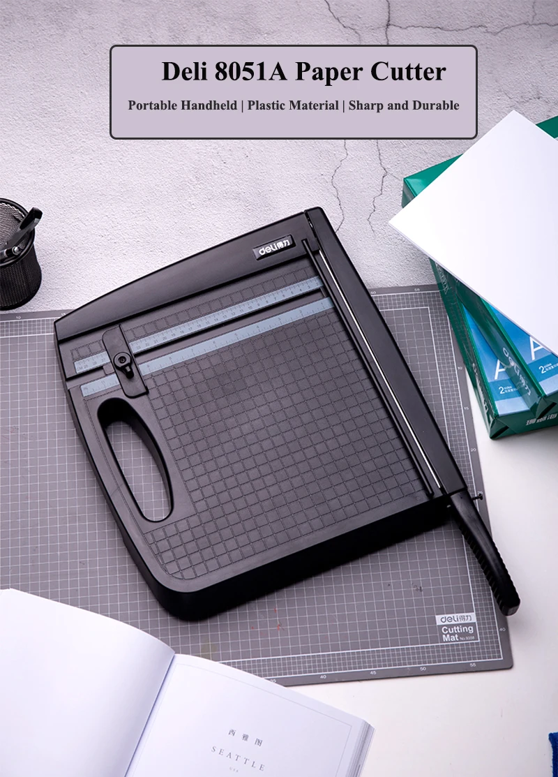 Aparador de Papel Base de Plástico Aparador de Papel com Cortador de Papel Deli Manual Tamanho 420x360mm 16.5 x 14 com Cortador de Papel Scaler 8051a a4 6 plástico aparador de papel com cortador de papel scaler
