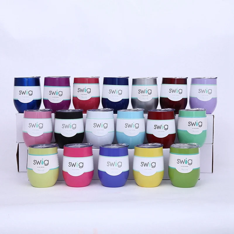 

Christmas Gift Wine Beer Cup 100pcs/lot Swig 9OZ Egg Shaped Cup 304 Stainless Steel Wine Tumblers with Lid Fast Shipping