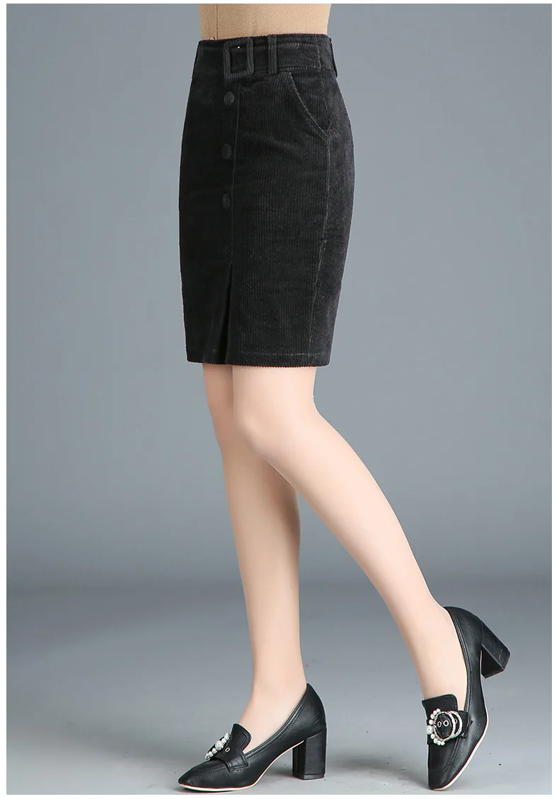 LXUNYI Вельветовая юбка для женщин, новинка, Корейская юбка с высокой талией, Женская юбка размера плюс, винтажная, до колена, миди, тонкая юбка-карандаш с поясом