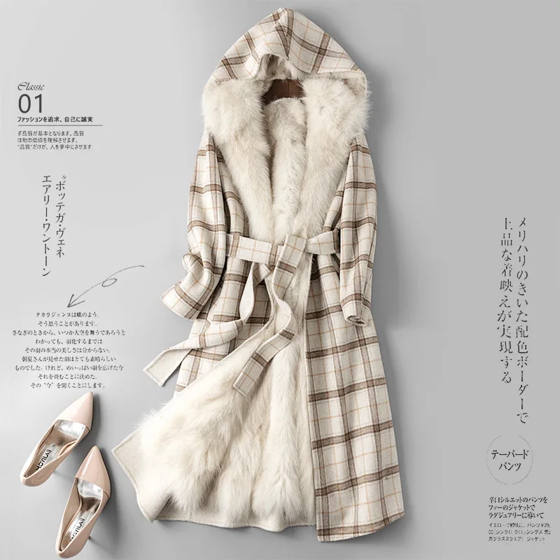 

Piecon Female Medium and Long Fox Fur Inner Gallbladder 2018 New Double-sided Wool Cashmere Wool Overcoat Fur Coat