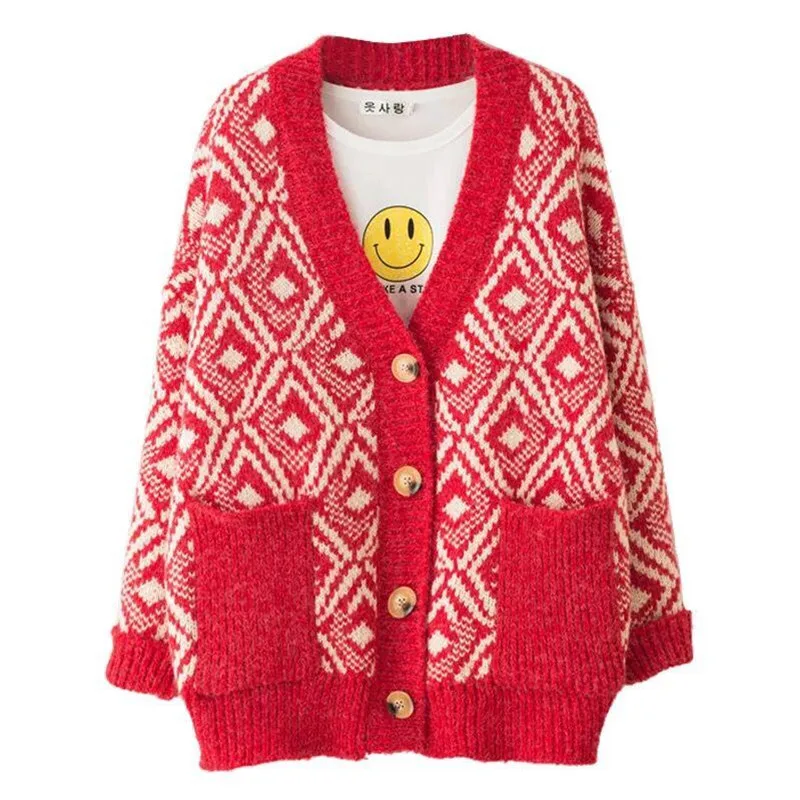 New Arrivals 2019 Autumn Winter Women Geometric Printed Cardigans Long