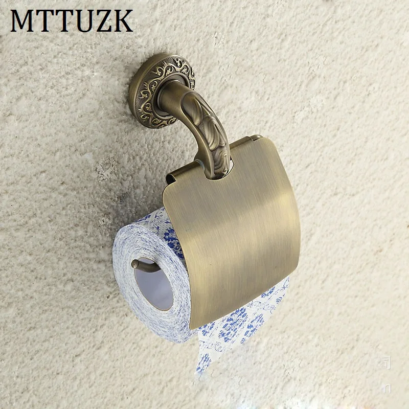 MTTUZK antique bronze brushed paper towel rack bathroom paper holder and craved roll Holder