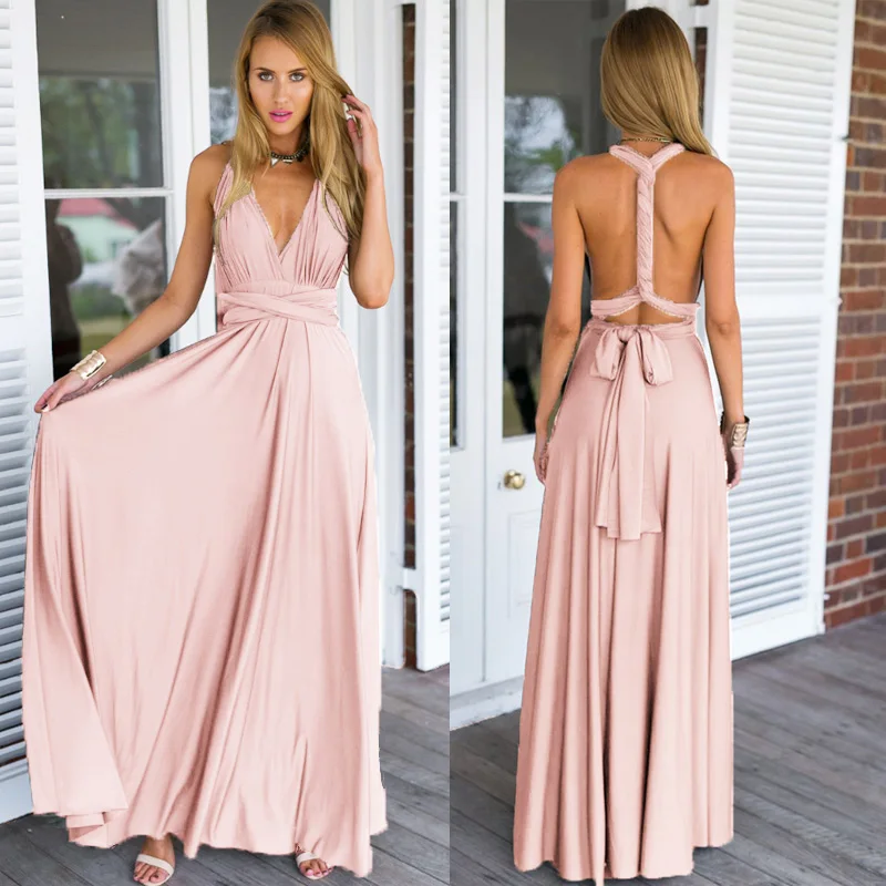 

Anself Sexy Maxi Long Dress Bridesmaid Formal Multi Way Wrap Convertible Infinity Dress Pink Hollow Out Party Bandage Vestidos