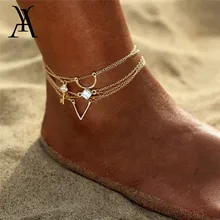 5 шт./компл. Винтаж золото Цвет с украшением в виде кристаллов ножной браслет в богемном стиле кулоном в форме ключа ботильоны Браслеты для Для женщин бижутерия для ног вечерние подарок аксессуары
