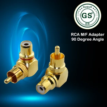 

GUSUO 2PCS High Quality 90 Degree Angle RCA Male to Female Plug Adapter M/F M/2F Audio Plug Gold-plated