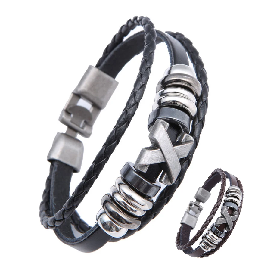 High Quality Anchor Bracelets Men Charm Rope Chain Multi Layer Braided