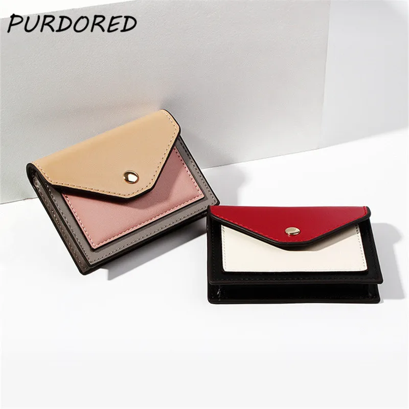 

PURDORED 1 Pc Mini Women Wallet PU Leather Credit Card Holders Slim Envelope Female Wallets Coin Pocket Short Card Wallet Clutch