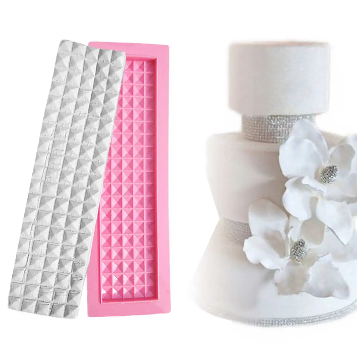 3D Long Square Diamond Silicone Fondant Mould Cake Decor Border Icing Sugar Mold