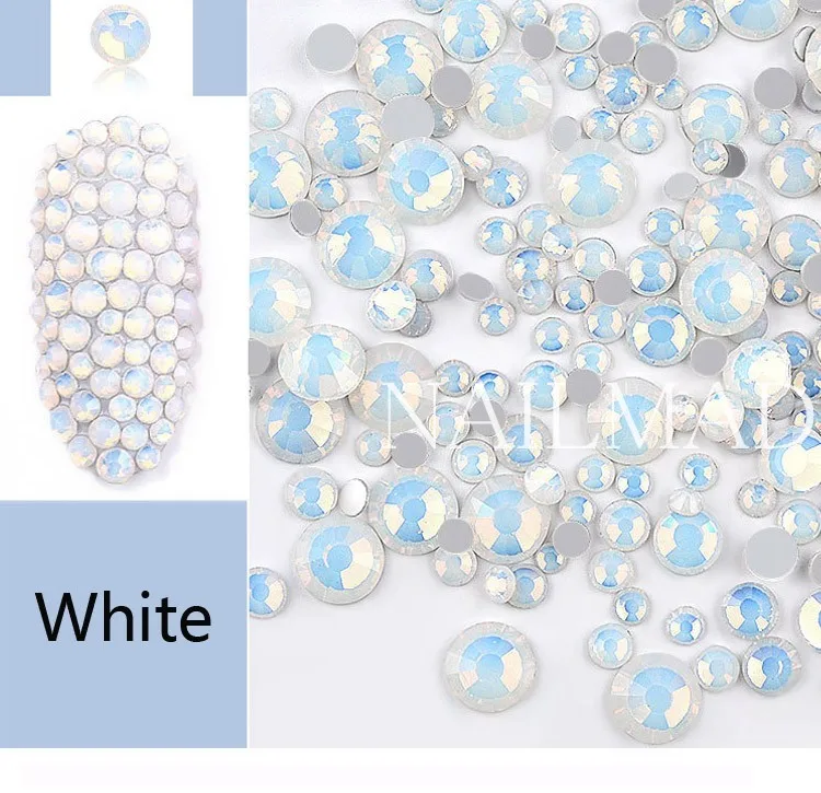 1 упаковка, смешанные размеры(SS4-SS20), опал, дизайн ногтей, горный хрусталь, кристаллы, драгоценные камни, 0,8 мм, микро Стальные Бусины, стразы мини-икра, 3D гвоздики - Цвет: White