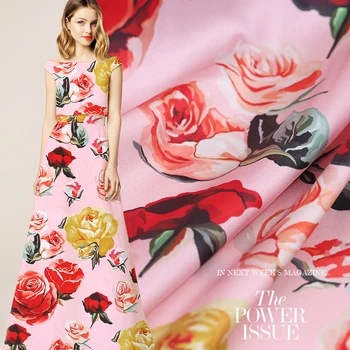 

Catwalk silk stretch satin fabric 19mm rose digital printing silk fabric spring and summer clothes skirt fabric free shipping xy