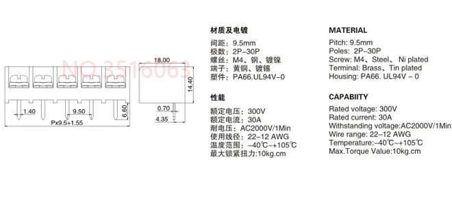 5 шт. крышка барьер HB9500-2p/3 p/4 p/5 p/6 p/7 p/8 p/9 P PCB винт клеммный блок разъем шаг 9,5 мм 2PIN PIN HB9500