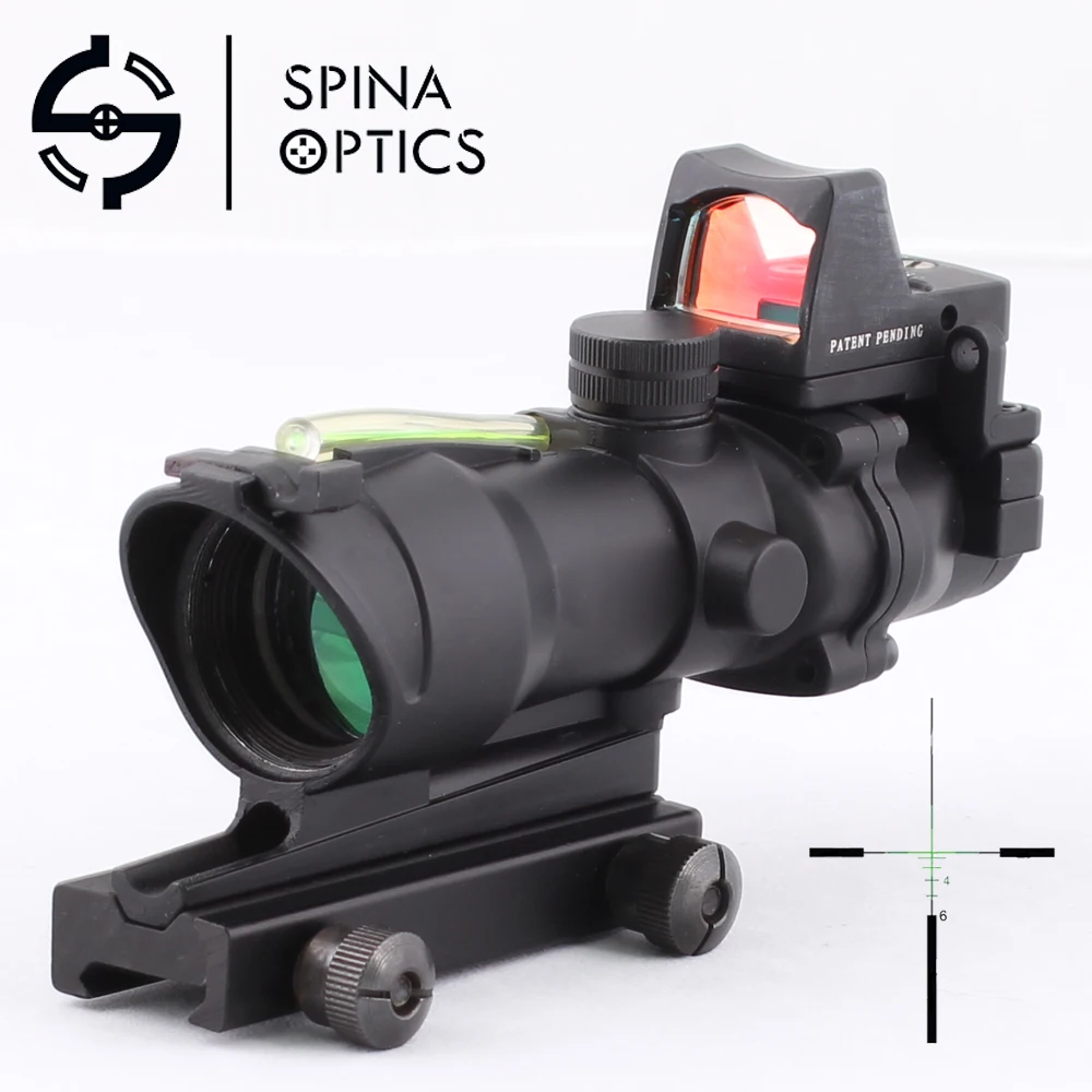 

SPINA OPTICS ACOG 4x32 Green Fiber Source Real Fiber Scope with RMR Micro Red Dot Sight Marked Version Black