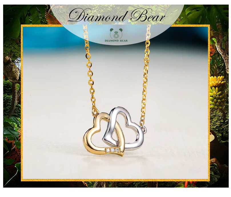 18K Gold Diamond Necklace Pendant Love Heart Lock Chain charm Gift Rose real natural pure women girl lover couple wedding party