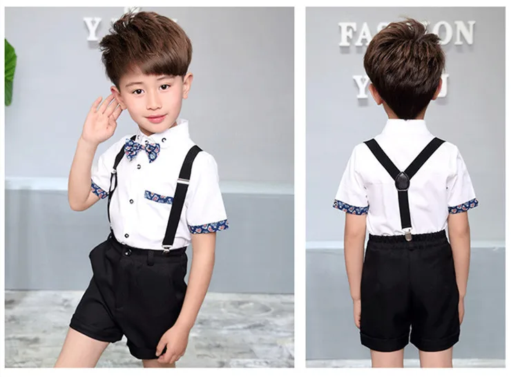 Детские комплекты для мальчиков, платье для дня рождения униформа, 3 предмета, галстук-бабочка+ футболка+ комбинезон, Костюм Джентльмена для маленьких мальчиков Детский костюм, одежда F40