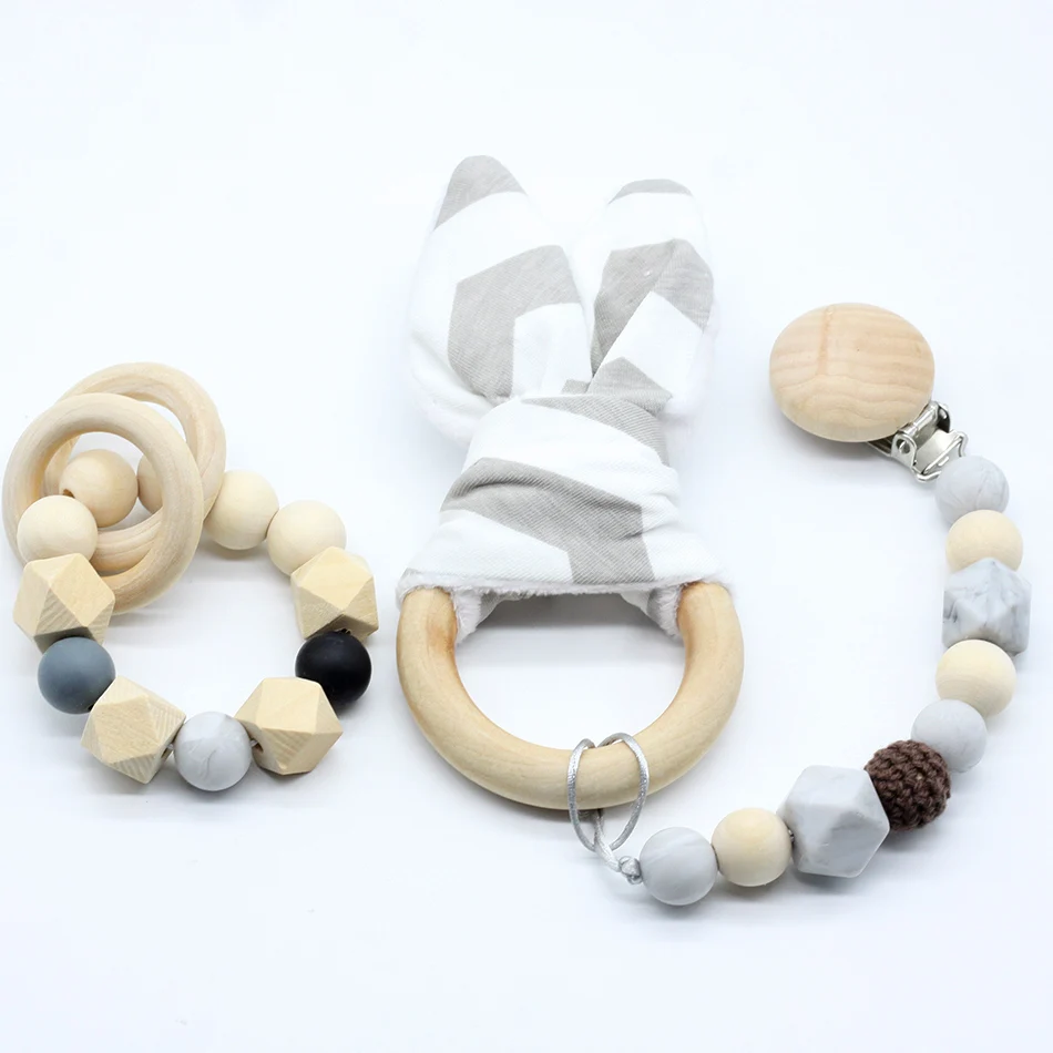 

Baby Teether Silicone Teething Accessory 1pc Woodens Materials Rabbit Ears New Born Toy Ecofriendly Nursing Clip
