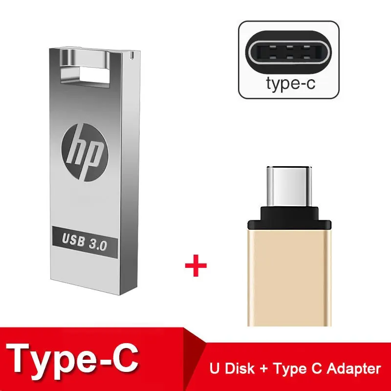 X795W Plus Type-C Hp флешка 32 ГБ, 64 ГБ и 128 Гб USB Flash Drive USB3.0 16 ГБ флешки бесплатно металлический шнурки Memory Stick DIY логотип диск на ключе флешки - Цвет: X795W Plus Type-C