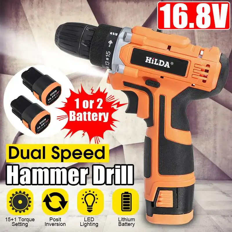 

16.8V Dual Speed Electric Screwdriver Cordless Drill Mini Wireless Power Driver DC Lithium-Ion Battery 3/8-Inch