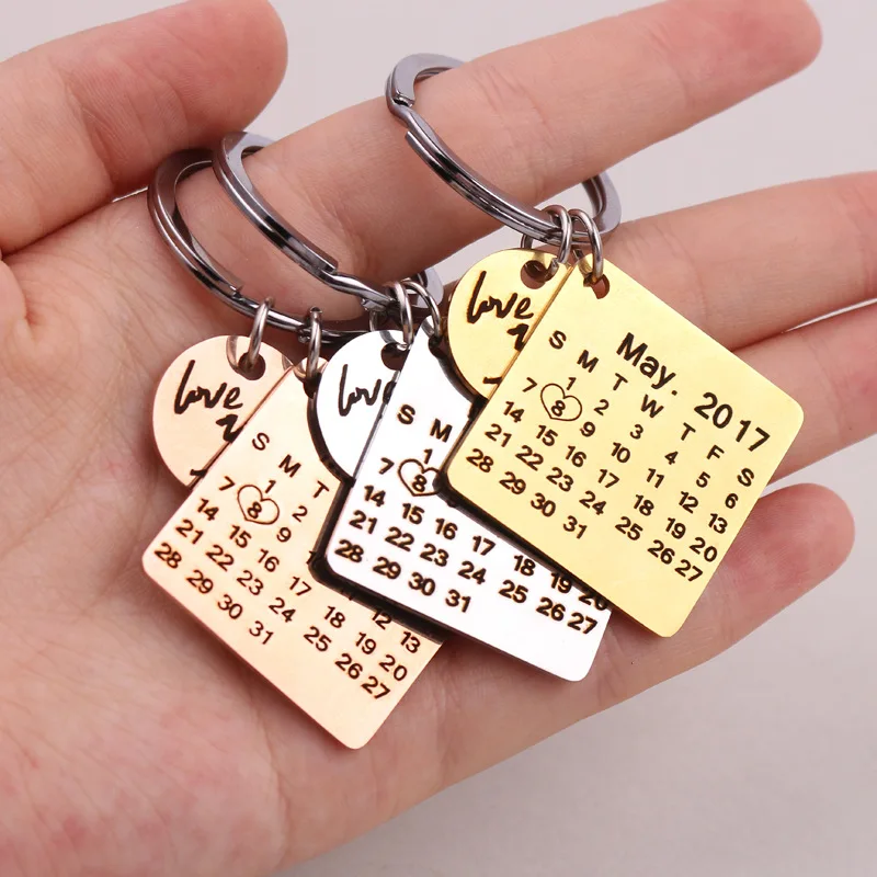 

Miss JQ Personalized Calendar Keychain Carved Calendar Highlighted with Heart Date Keyring Stainless Steel Private Custom Brelok