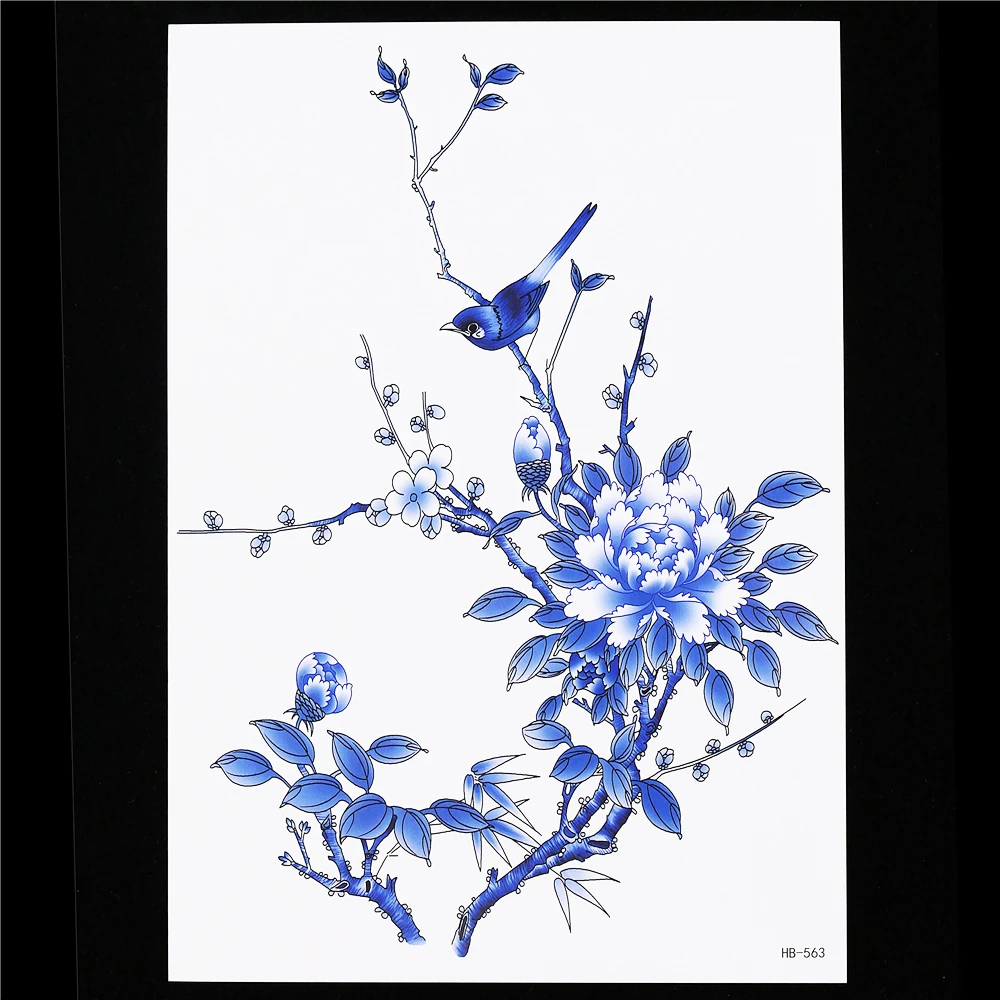 Fiore Uccello Adesivo 1 Sheet Impermeabile Autoadesivo Del Tatuaggio Temporaneo HB563 blu Colorato Ramo di Un Albero Corpo Braccio Art per le Donne