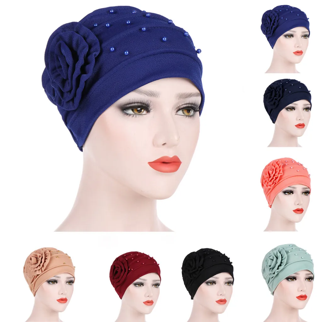 

Womail Women's flower flower beaded solid color flower headscarf hat Muslim head cap hat crochet needle belt