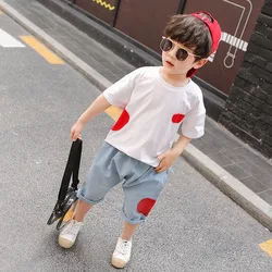 2019 SUMMER boys Two Piece Sets cotton fashion suit short sleeve LOVE T Shirt Jeans Two Piece Sets for young boy 2019 SUMMER boys Two Piece Sets cotton fashion suit short sleeve LOVE T Shirt Jeans Two Piece Sets for young boy