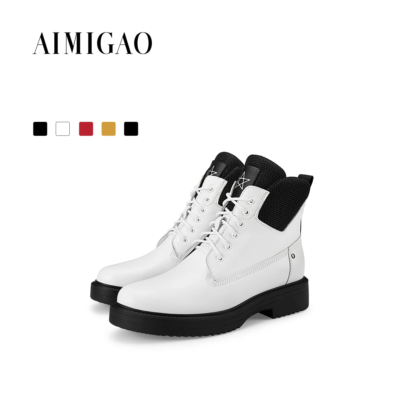 

AIMIGAO Women Fashion Martin boots 2017 winter new Cowhide Leather round toe platform ankle boots thick heel women boots
