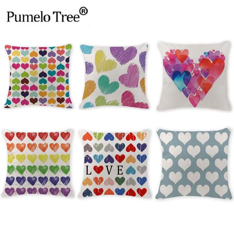 

Printing Red Love Pillow Case 45x45 cm Watercolor Cushion Cover Linen Cotton Pillows Gamer Chair Decorative Sofa Cushion Covers