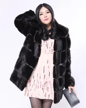 dark mahogony imported from finland regular sleeve fashion with hood real fur mink coat