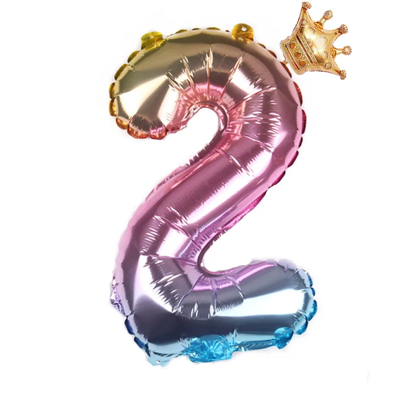 Радуга цвета воздушные шары из фольги в виде цифр с короной Принцесса Вечерние 1st день рождения девочка мальчик украшение Globo Детские принадлежности для мячей