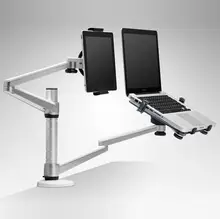 Aluminum Double arm tablet notebook laptop stand holder for 10-15″ laptop & 7-10″ Tablets mount Adjustable Rotable stand table