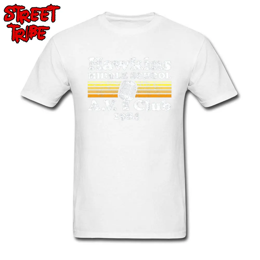 100% Cotton Fabric Student Hawkins Middle School A.V. Club Top T-shirts Summer Tops Shirts Oversized O-Neck Tops Shirts Hawkins Middle School A.V. Club white