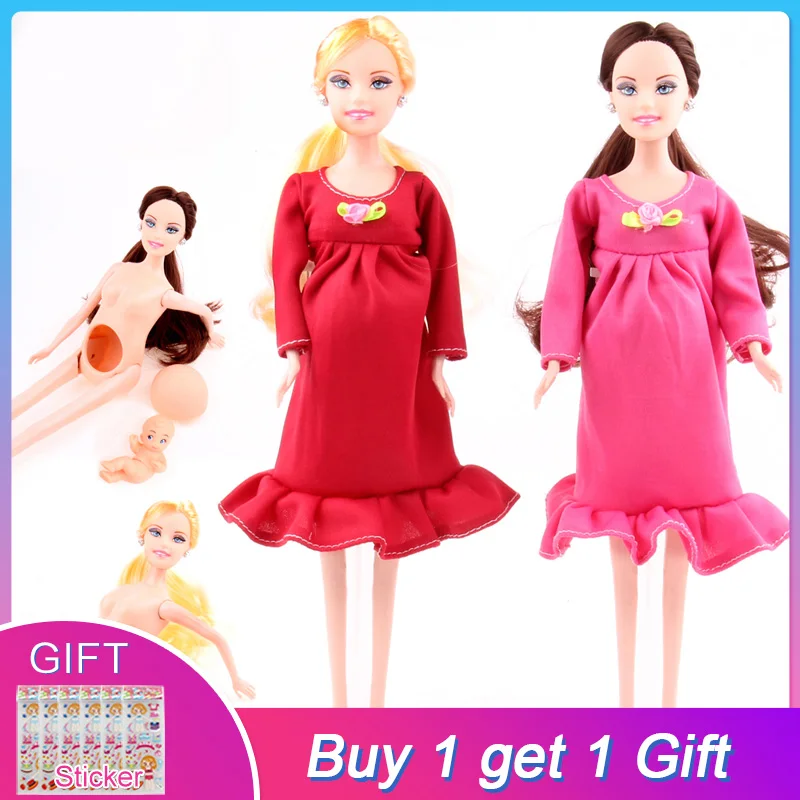 

UCanaan New Educational Real Pregnant Doll Suits Mom Doll Have A Baby in Her Tummy Best Friend Play with Girls Toys Best Gift