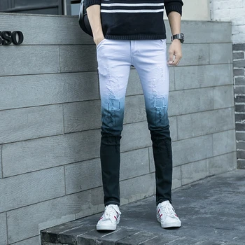 

New Men Jeans Mens Slim Fit Pants Classic Jeans Male Denim Trousers Casual Skinny Straight Elasticity Pants Embroidery Men Jeans