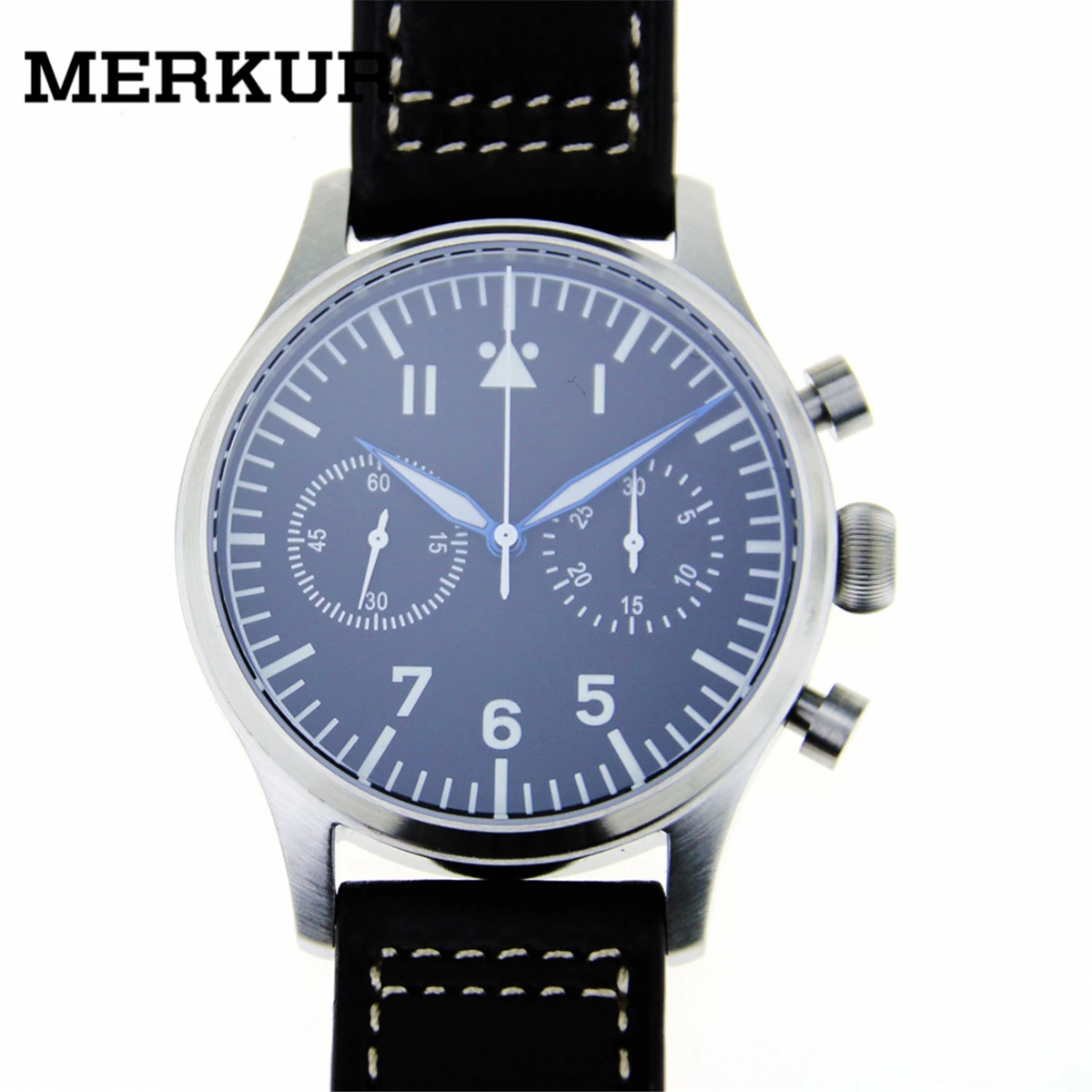 

Seagull mvt Flieger Pilot WristWatch Mens Heated Blue Sapphire B-Uhr Chronograph