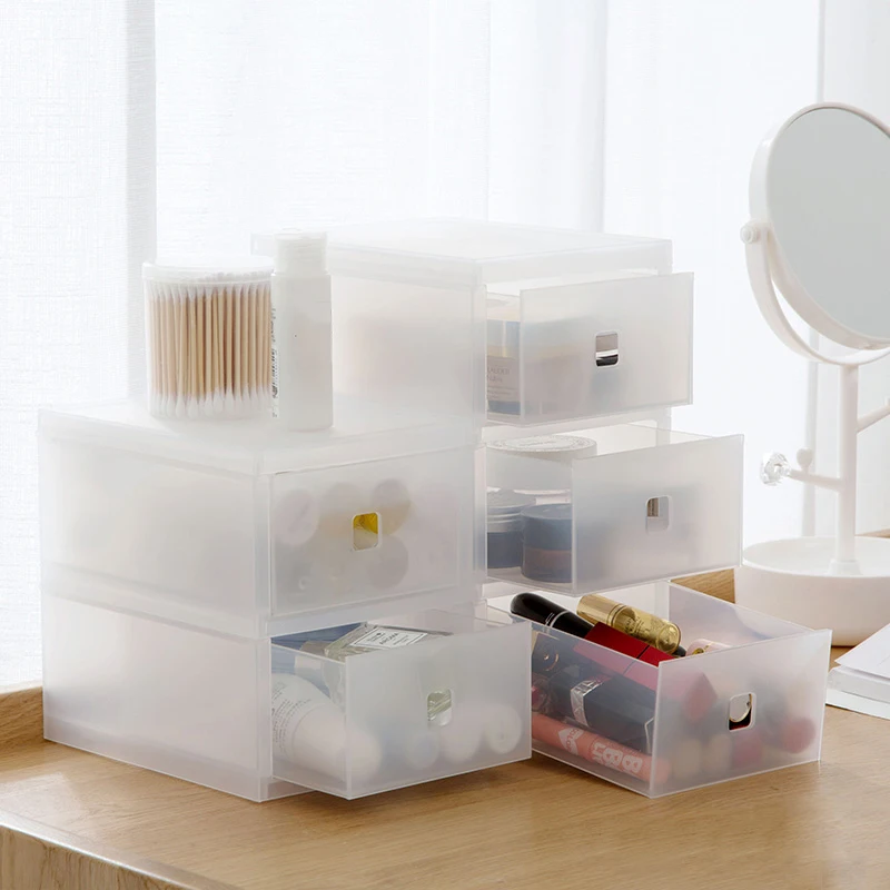 

New Makeup Organizer Drawer Storage Box Translucent Frosted PP Desktop Dustproof Organizer Storage Box Skin care products rack