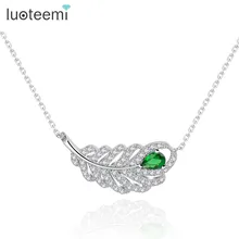 LUOTEEMI Pated AAA Zircon Feather Necklace Pure Handmade Prong Setting Women Fashion Jewelry Chain Necklace Wholesale